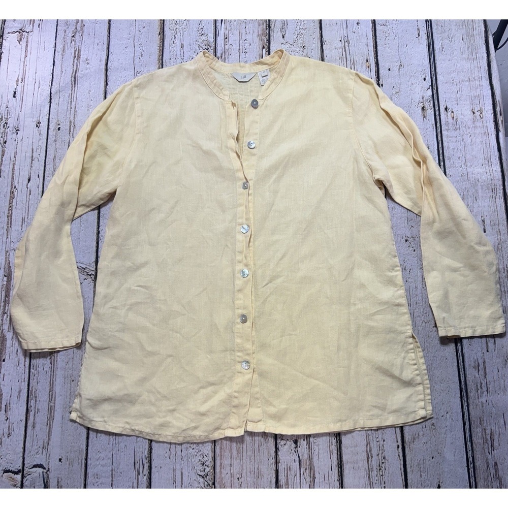J. Jill Pale Yellow 100% Linen Top Pleated Back‎ Resortwear Quiet Luxury M